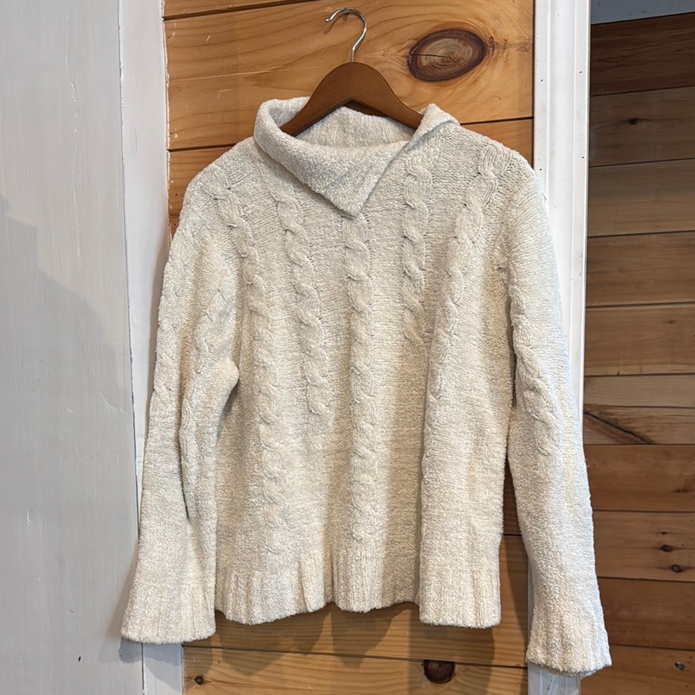 Coldwater Creek Extra Large XL Beige White Chenille Soft Cable Knit Sweater